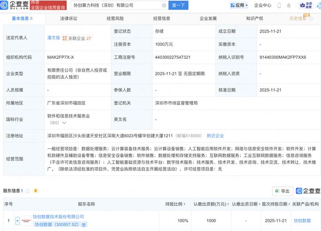 协创数据布局AI算力新赛道，深圳新设科技公司加码网络安全软件开发